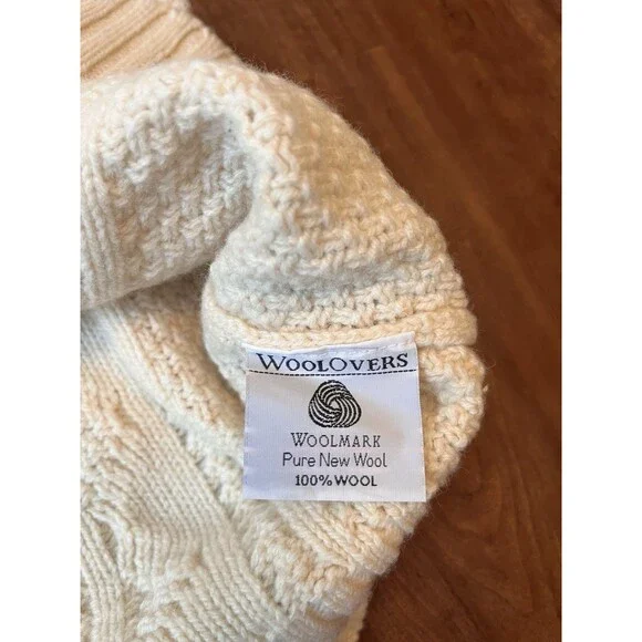 Woolovers Fisherman Cable Chunky Knit Turtleneck Sweater Women XL Wool Cream - Picture 4 of 6